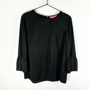 Lily Pulitzer Black Leopard Print Top peplum Sleeves size M